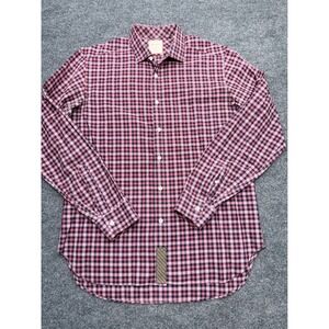 Billy Reid Tuscumbia Shirt Mens Large Red Navy Blue Check Plaid Button Down L
